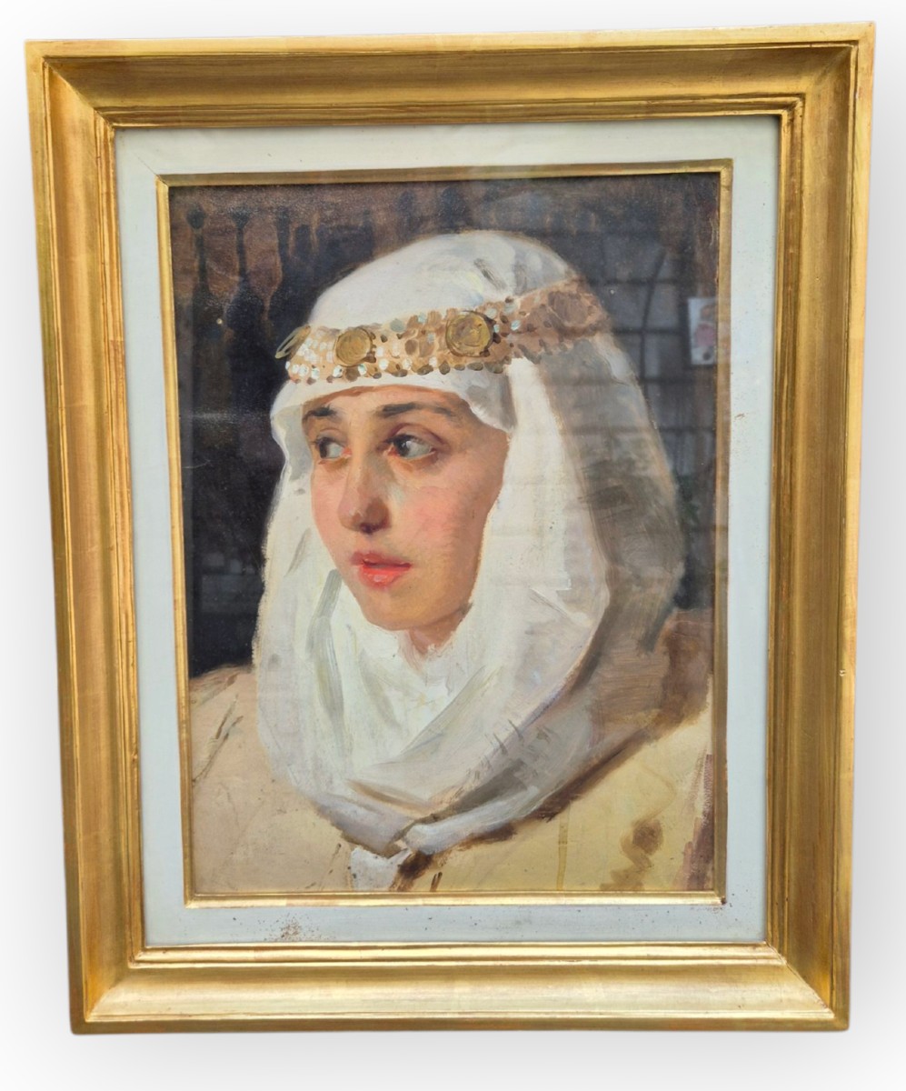 Ritratto di donna in costume orientale, attr- a L Pogliaghi  Italia XIX Secolo-photo-3