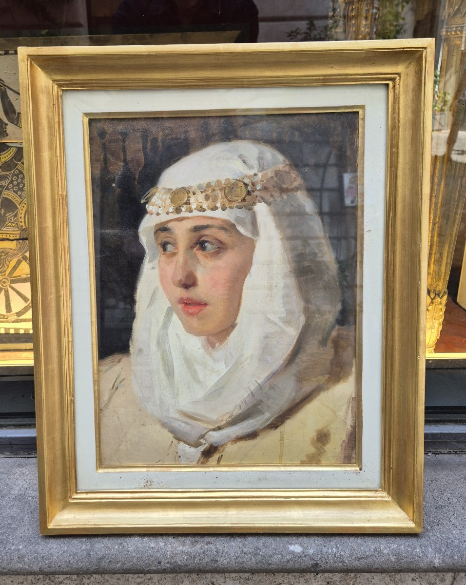 Ritratto di donna in costume orientale, attr- a L Pogliaghi  Italia XIX Secolo-photo-1