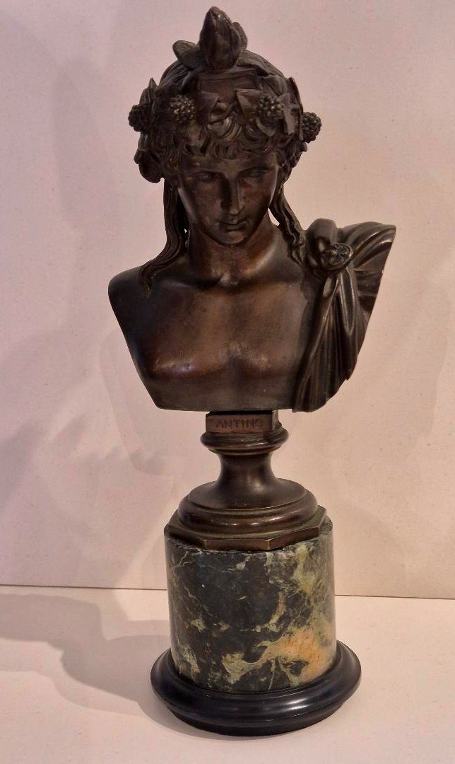 Busto in bronzo e base in marmo Antinoo Grand Tour Roma XIX secolo