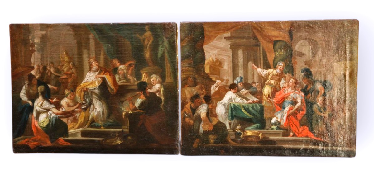 Coppia di scene di storia antica, dipinti Roma XVIII Secolo