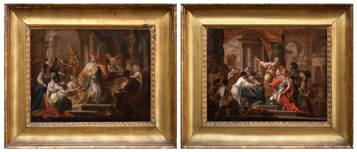 Coppia di scene di storia antica, dipinti Roma XVIII Secolo