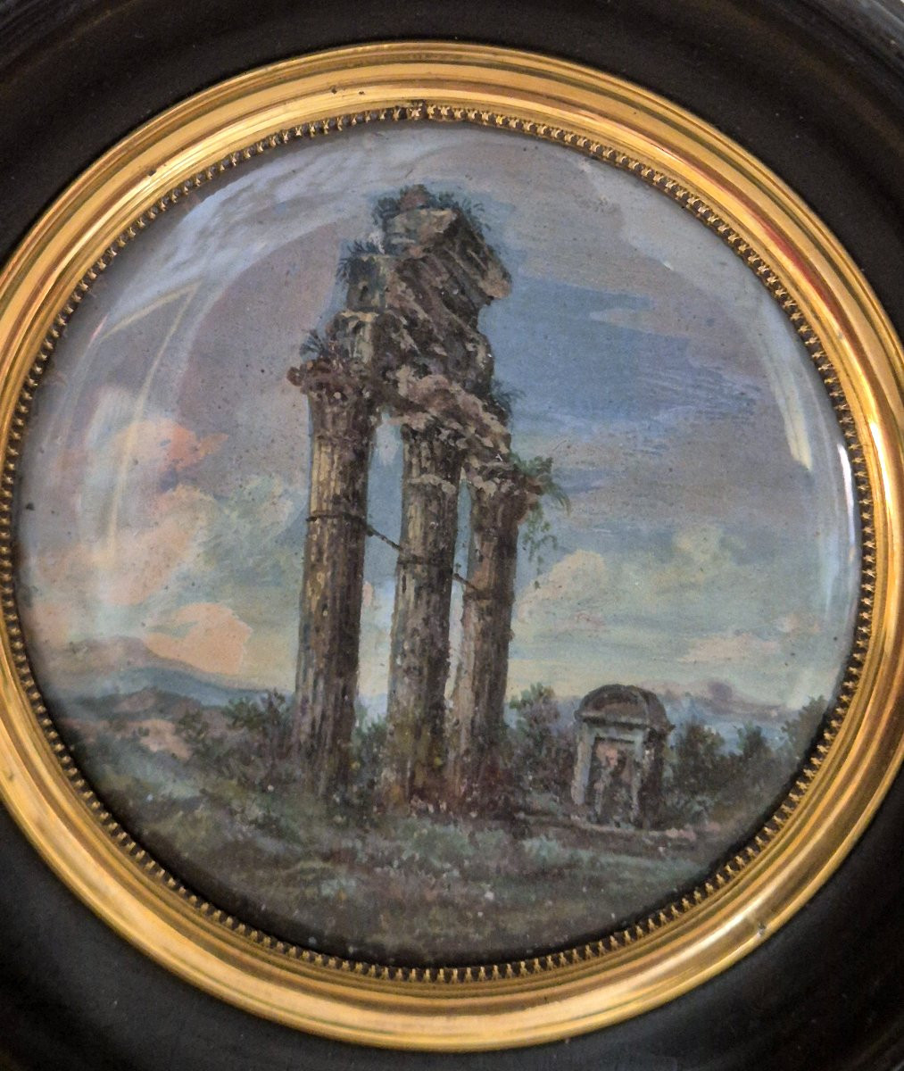 Coppia di gouaches monumenti antichi di Roma XIX secolo Grand Tour-photo-2