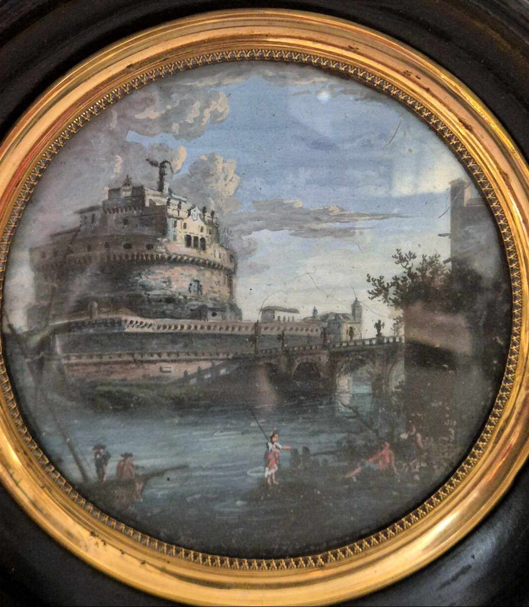 Coppia di gouaches monumenti antichi di Roma XIX secolo Grand Tour-photo-3