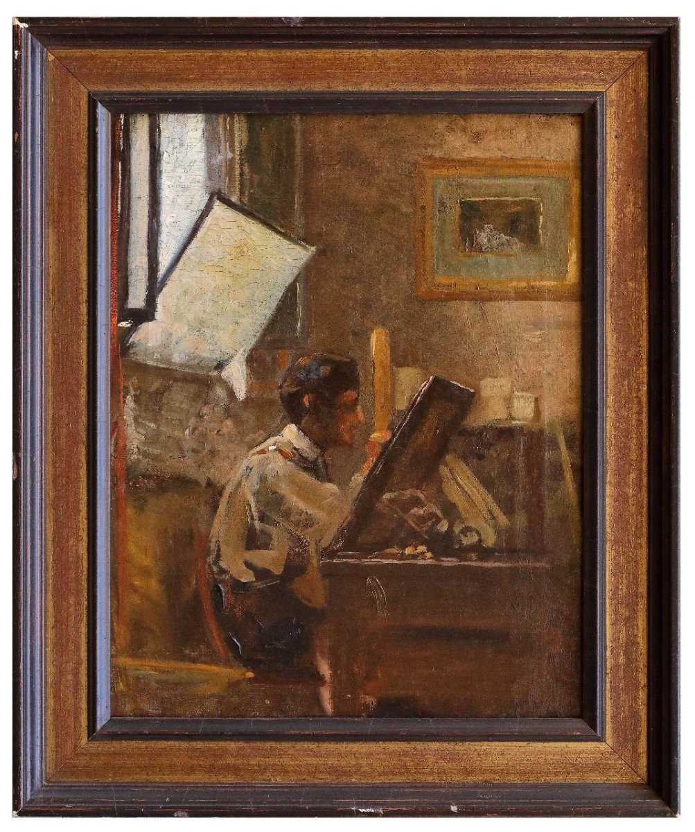Ritratto di pittore nel suo studio, dipinto Francia XIX Secolo-photo-2