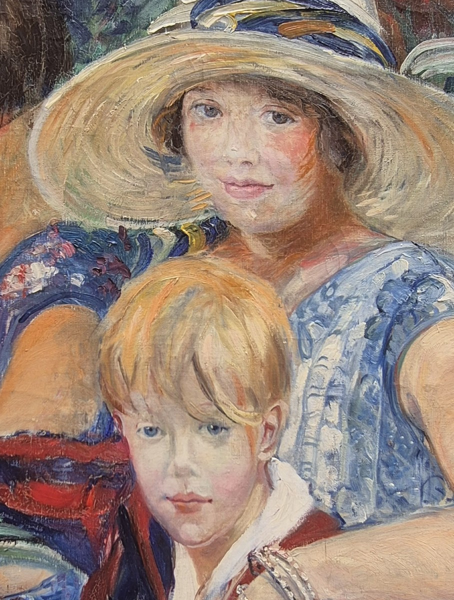 Ritratto di mamma  con figli, dipinto , inizi XX Secolo-photo-3
