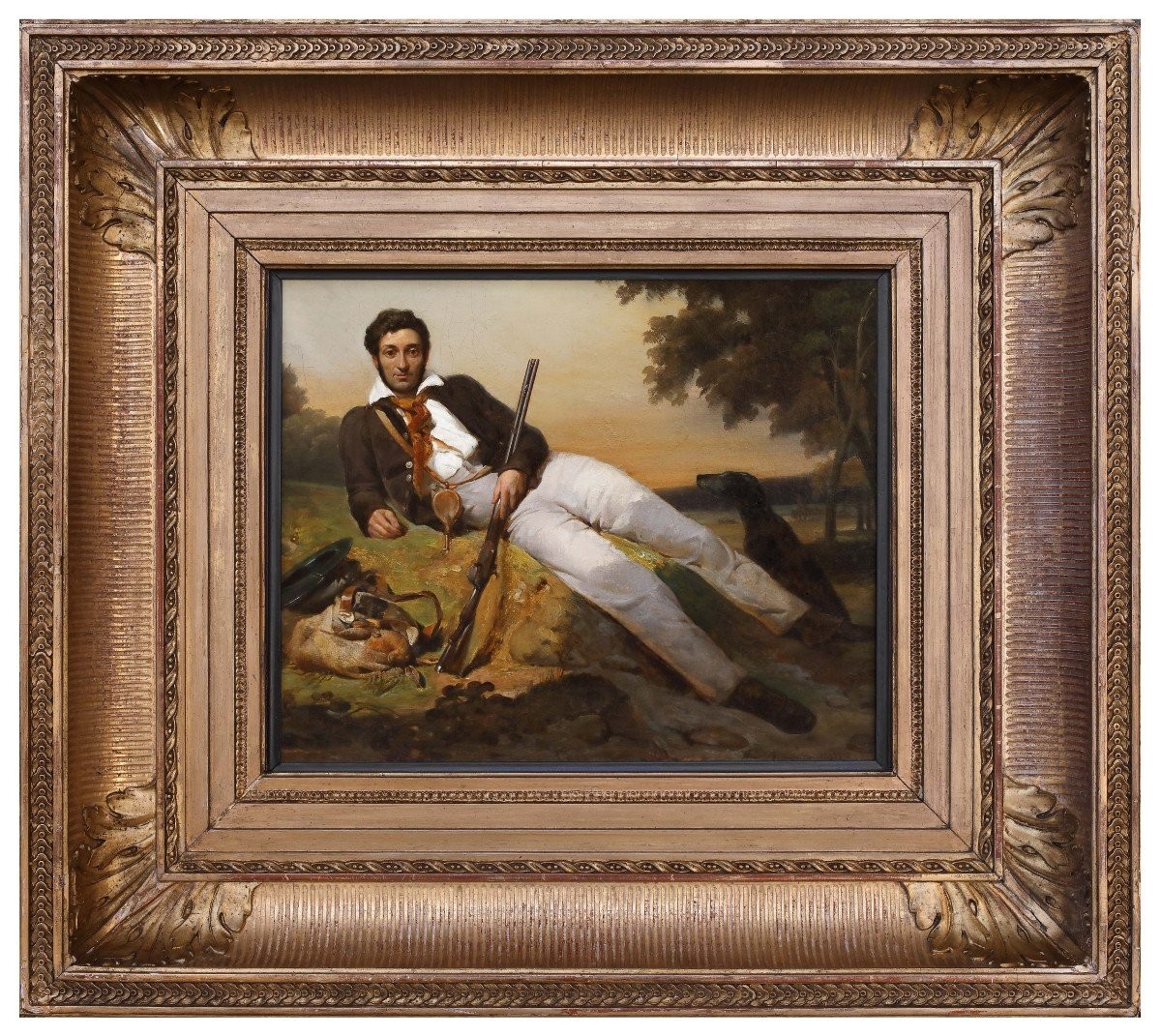 Ritratto di Cacciatore , Dipinto di A.B. F.Desmoulins, Francia  XIX Secolo -photo-2