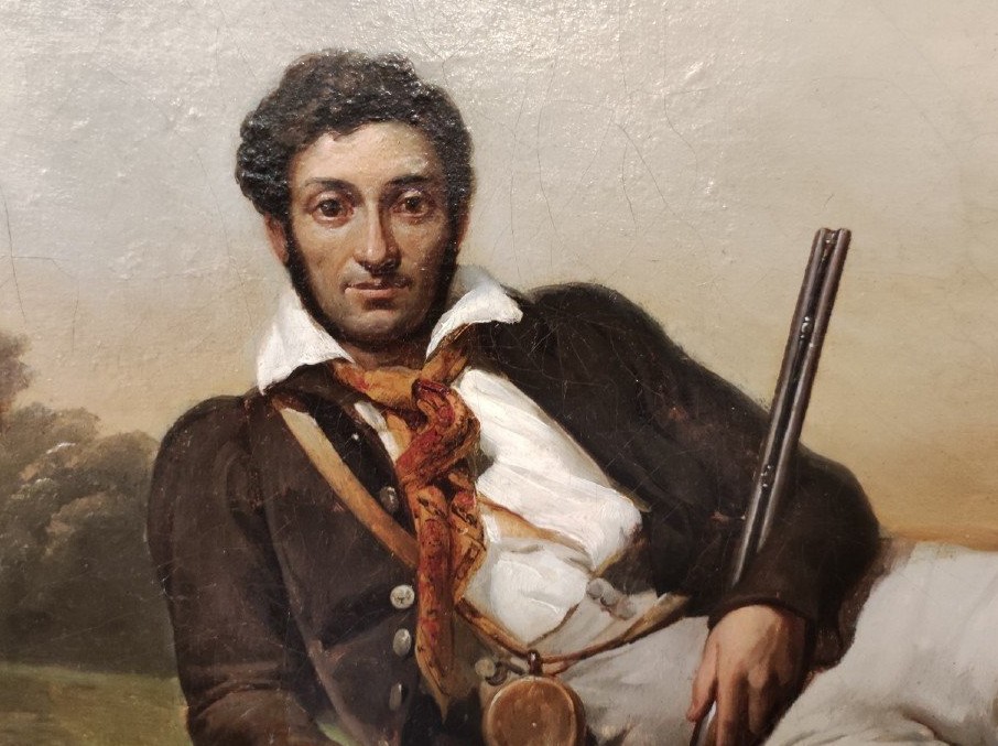 Ritratto di Cacciatore , Dipinto di A.B. F.Desmoulins, Francia  XIX Secolo -photo-3