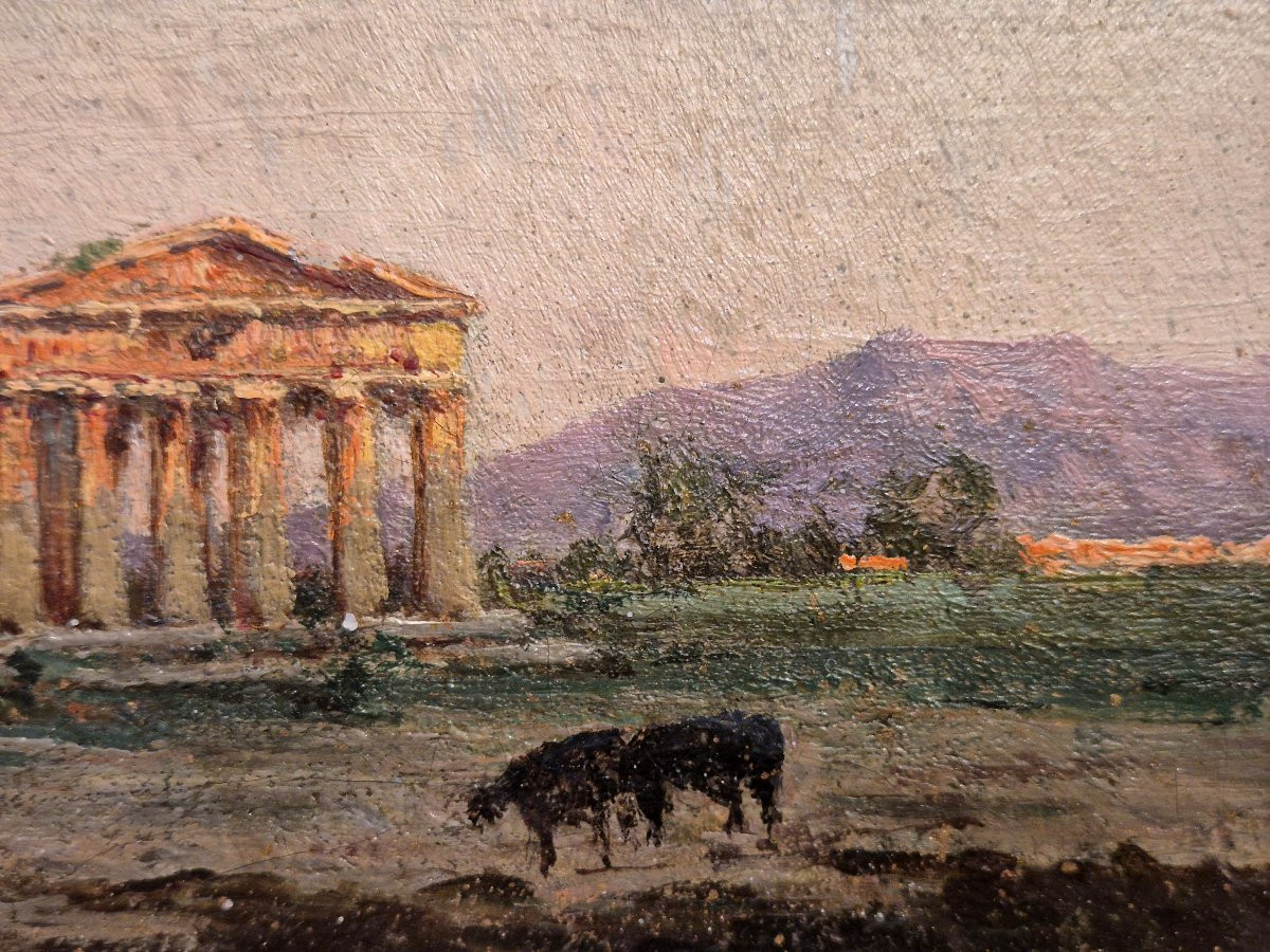 Olio su tela Templi di Paestum Grand Tour XIX secolo-photo-2