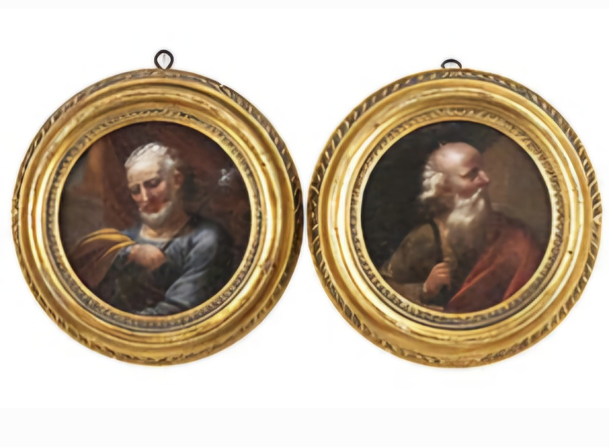 Coppia di teste di santi, Dipinti Italia XVIII Secolo 