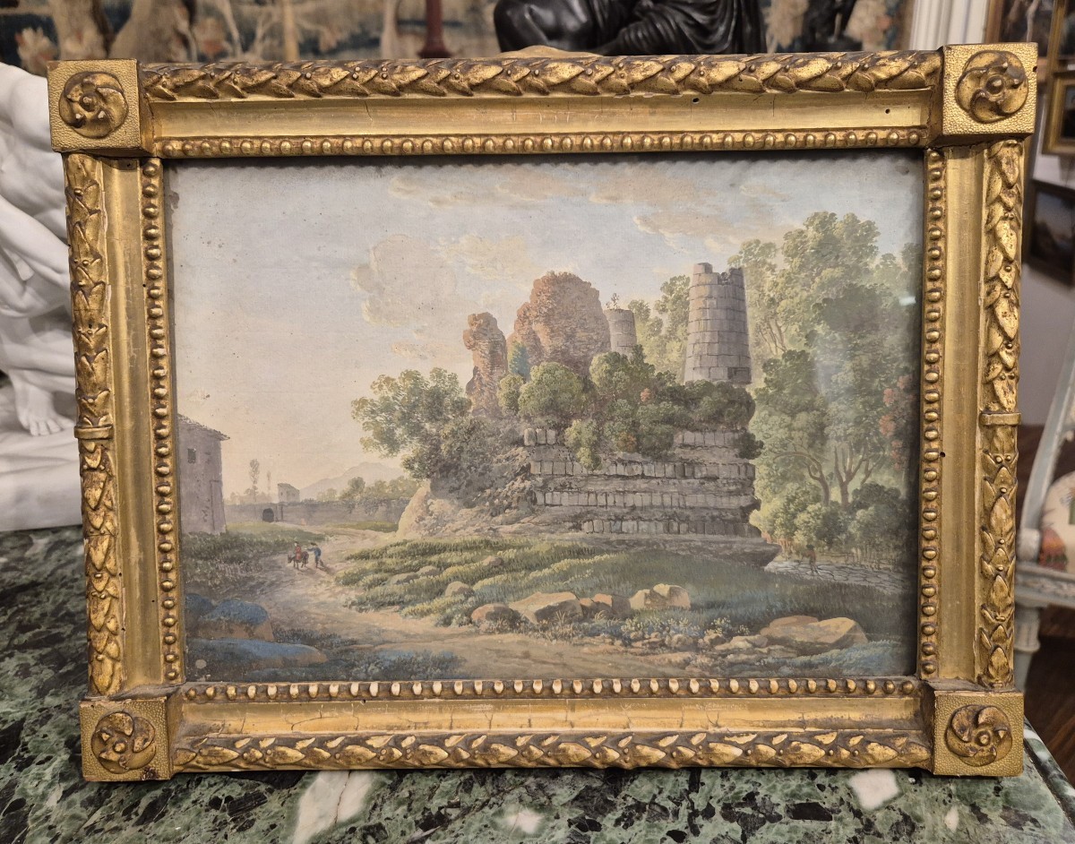 Tomba degli Orazi e Curiazi, Gouache , Roma Italia XIX Secolo Grand Tour-photo-3