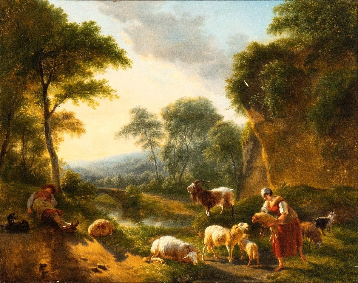Paesaggio arcadico con pastori  dipinto ,di B. Ommerganck  Fiandre XVIII Secolo , Grandtour-photo-2