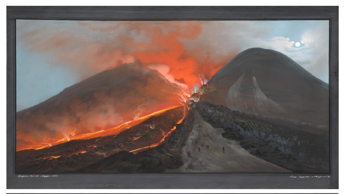 Coppia di Gouache con eruzioni notturne  , Napoli XIX Secolo Grand tour-photo-2