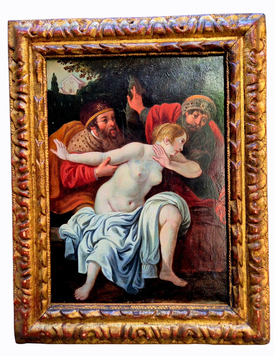 Susanna ed i vecchioni, Dipinto Genova XVII Secolo-photo-2