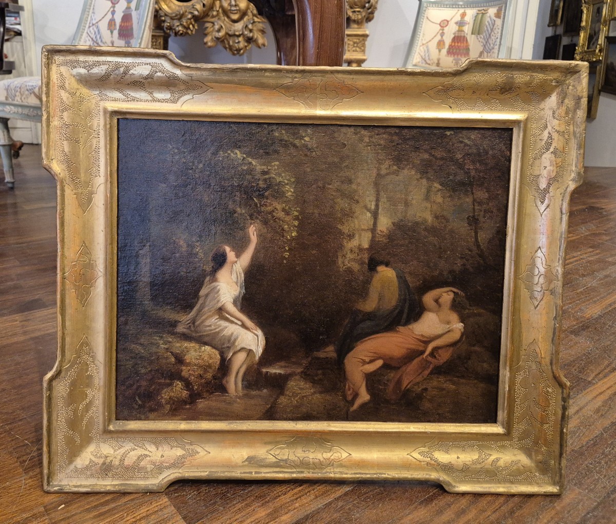 Nymphs In The Woods, Painting Oil On Canvas , Italy XIXth Century, Grand Tour -photo-4