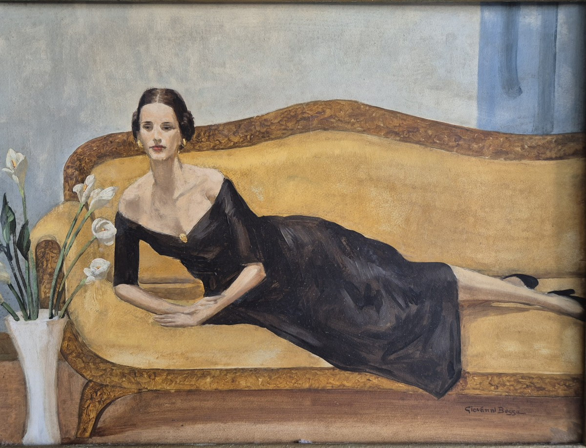 Ritratto di Signora sul Divano, Dipinto di G.Bussa Italia anni 30-photo-2