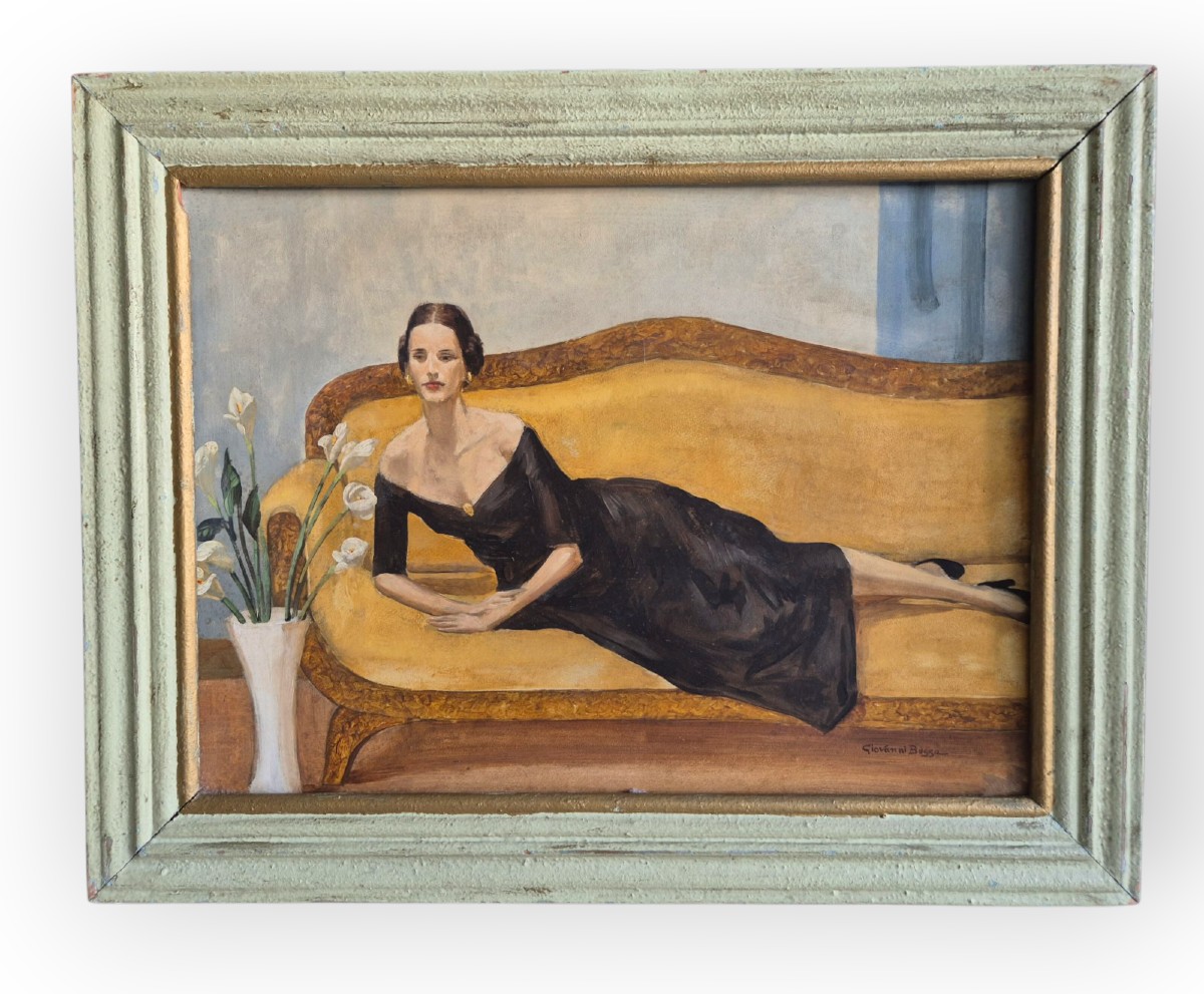 Ritratto di Signora sul Divano, Dipinto di G.Bussa Italia anni 30
