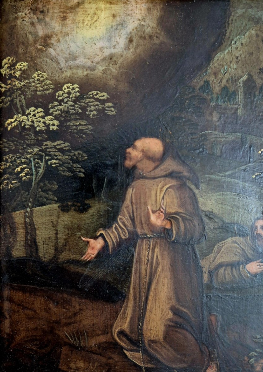 San Francesco riceve le stimmate, dipinto olio su rame Italia XVII Secolo -photo-1