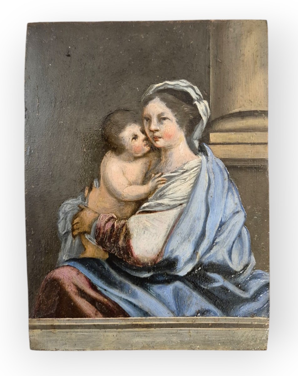 Madonna col bambino . Dipinto olio su rame Venezia XVII Secolo. Rinascimento