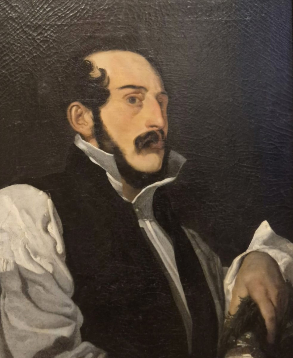 ritratto d uomo con corona da poeta , dipinto Italia XIX Secolo -photo-2