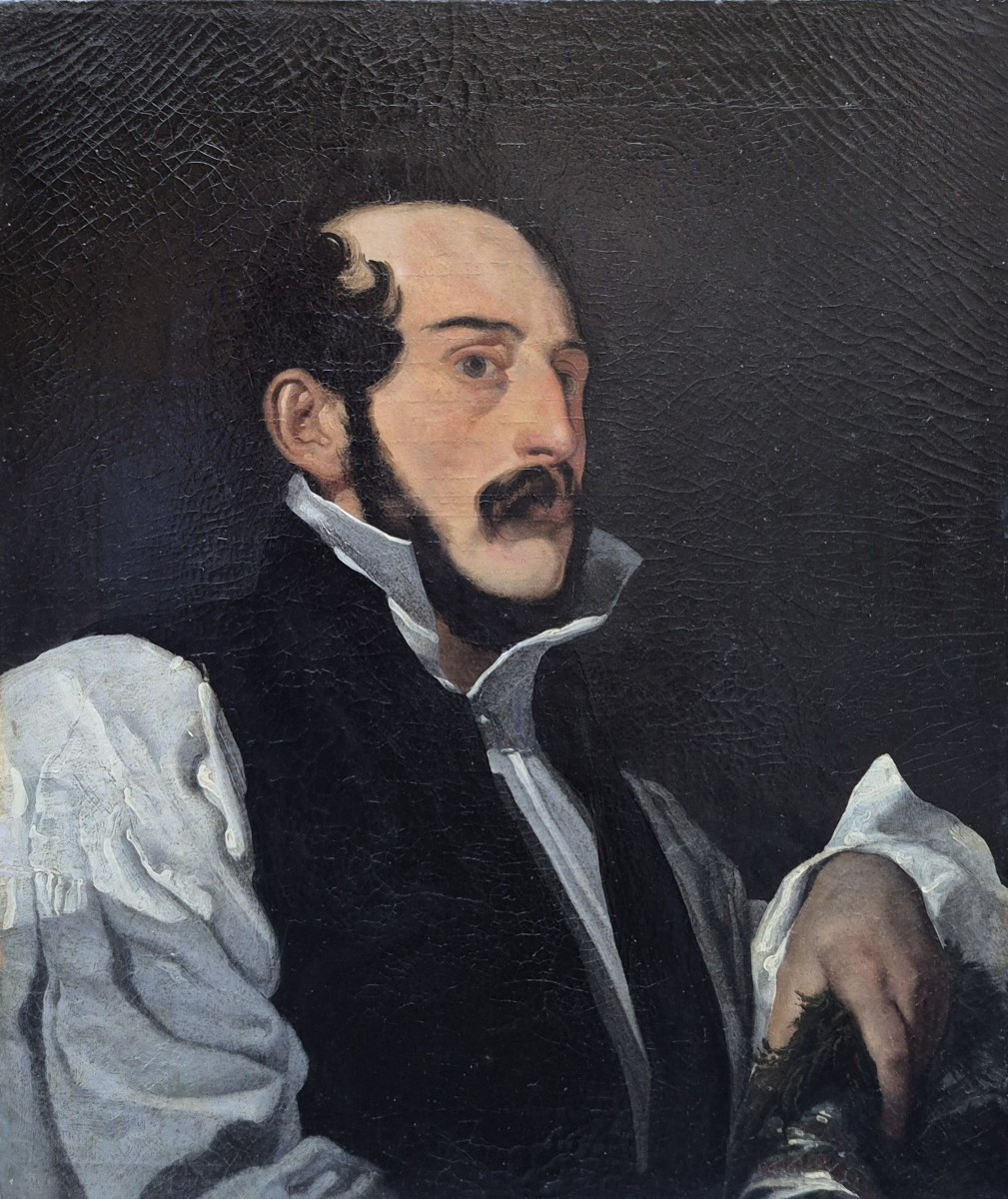 ritratto d uomo con corona da poeta , dipinto Italia XIX Secolo -photo-4