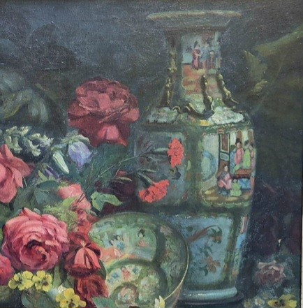 Natura morta con porcellane Imari, dipinto Francia XX Secolo-photo-4