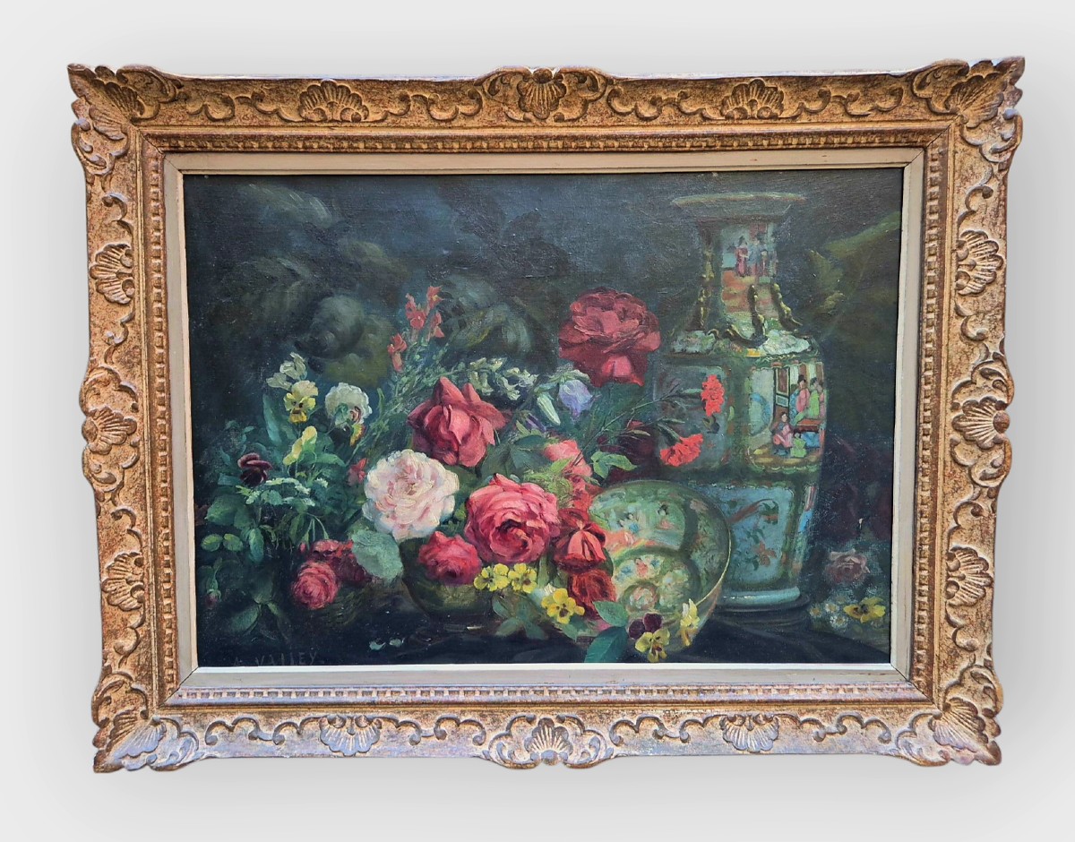 Natura morta con porcellane Imari, dipinto Francia XX Secolo