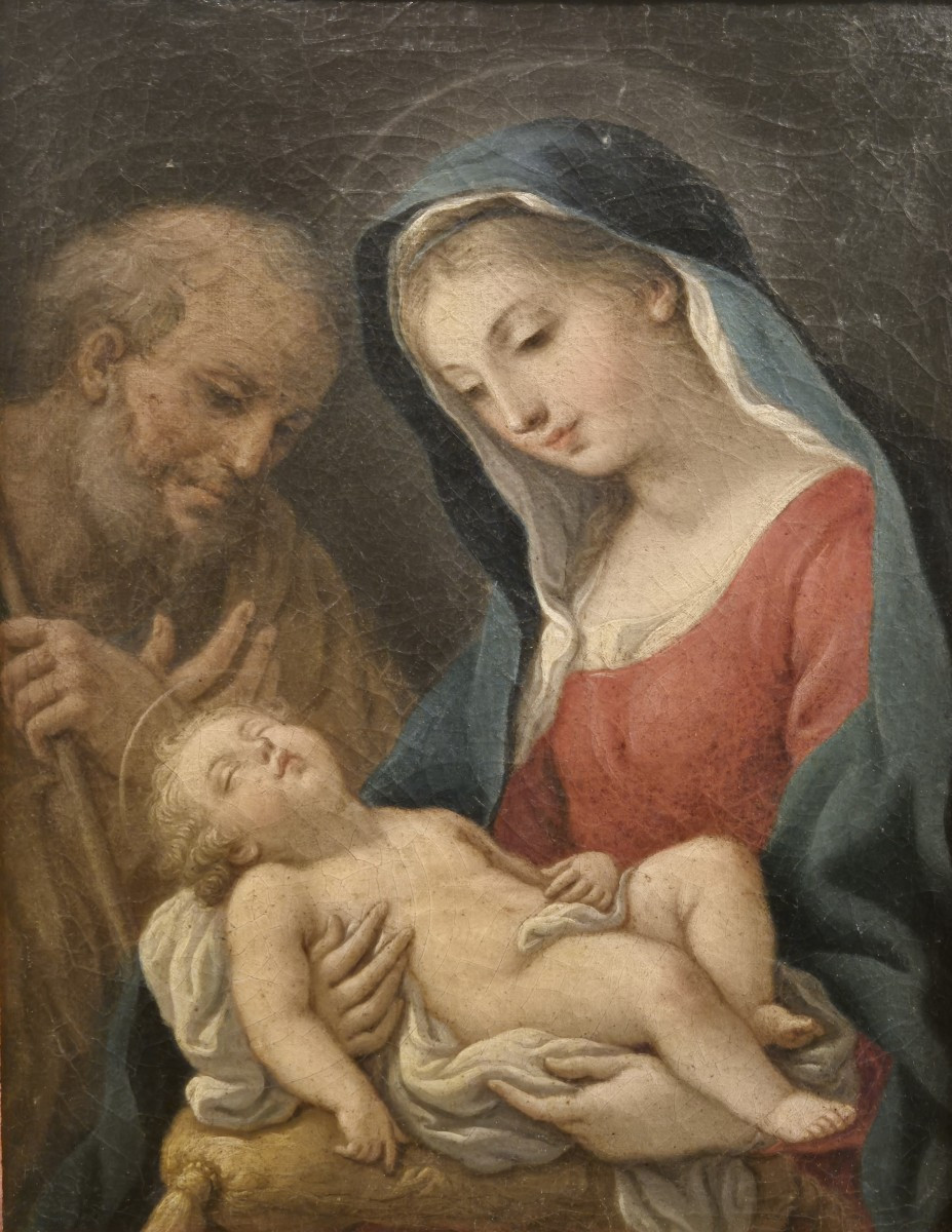 Sacra famiglia , dipinto olio su tela Roma XVIII Secolo-photo-2