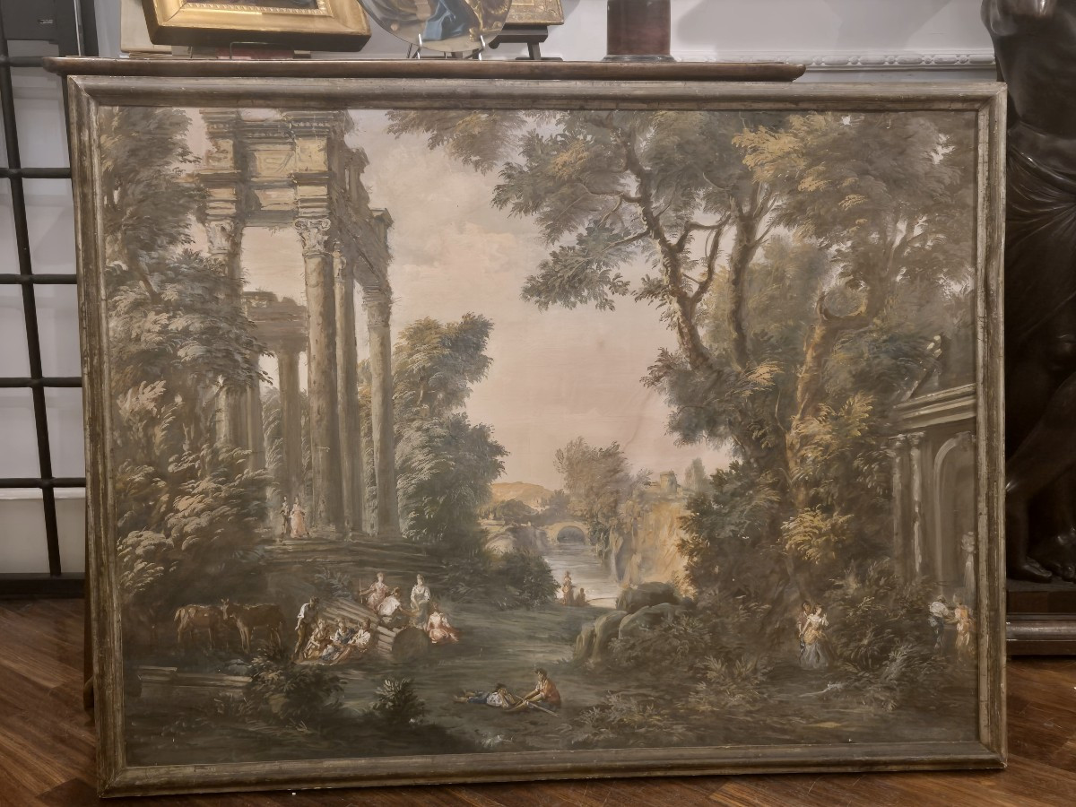 Paesaggio con rovine e figure, Dipinto Italia XIX Secolo grandtour-photo-2
