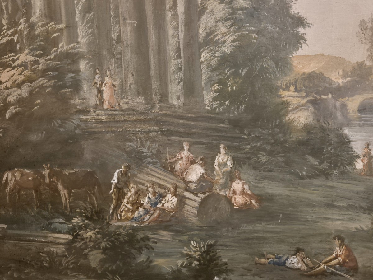 Paesaggio con rovine e figure, Dipinto Italia XIX Secolo grandtour-photo-3