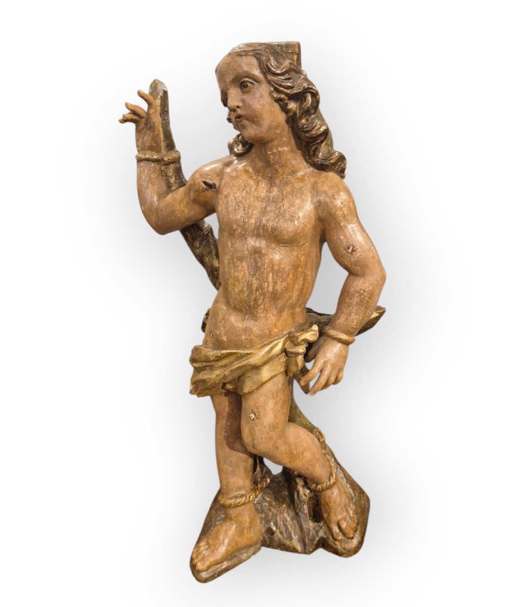 San Sebastiano, scultura in legno dipinto , Spagna XVii Secolo-photo-2