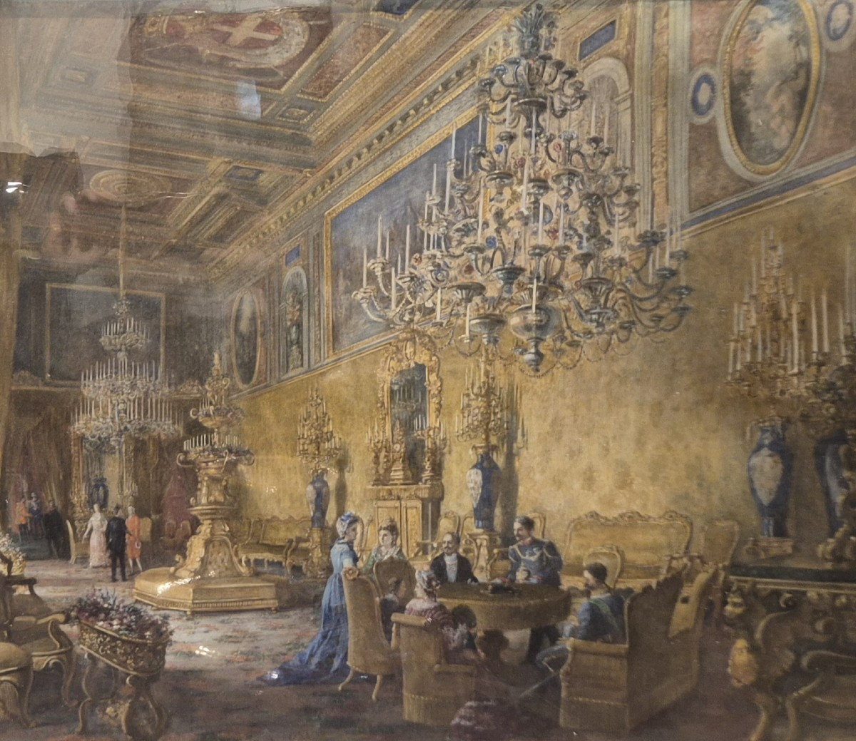 Interno del Quirinale, Dipinto di V. Marchi Italia Roma  XIX Secolo -photo-2