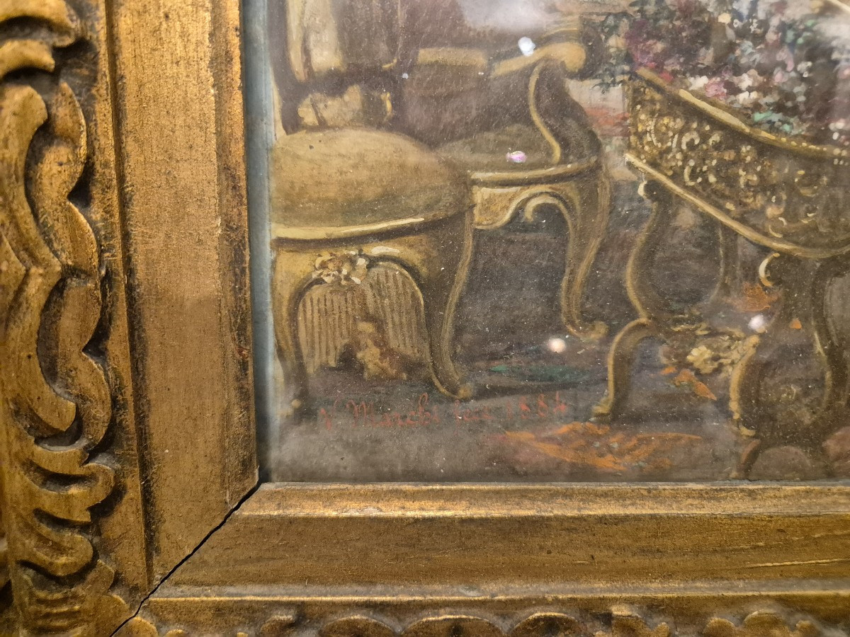 Interno del Quirinale, Dipinto di V. Marchi Italia Roma  XIX Secolo -photo-3