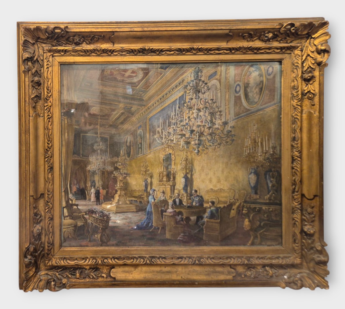 Interno del Quirinale, Dipinto di V. Marchi Italia Roma  XIX Secolo 