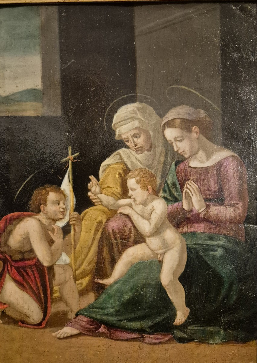 Madonna col bambino, San Giovannino e sant Anna , Dipinto Italia XVIII Secolo -photo-2