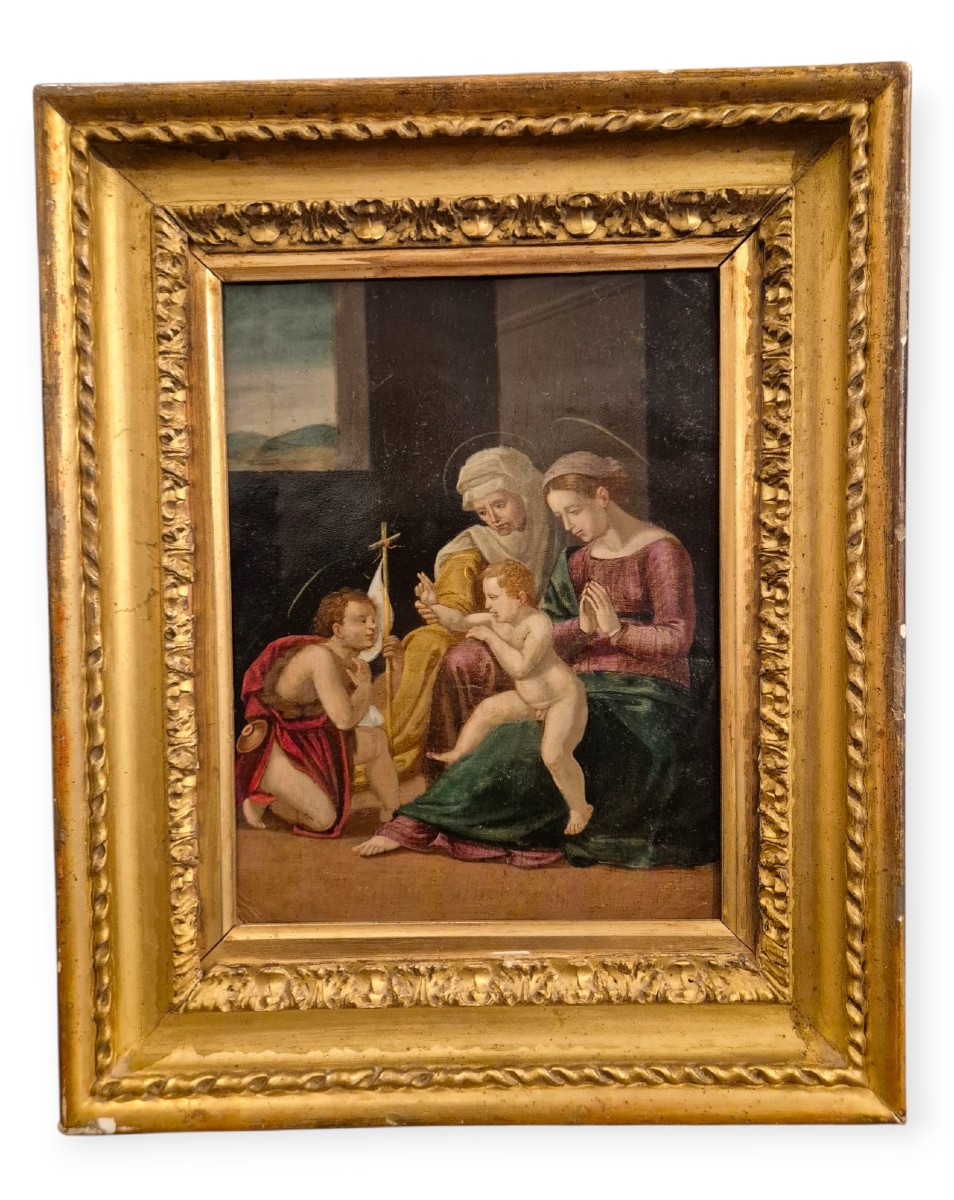 Madonna col bambino, San Giovannino e sant Anna , Dipinto Italia XVIII Secolo 