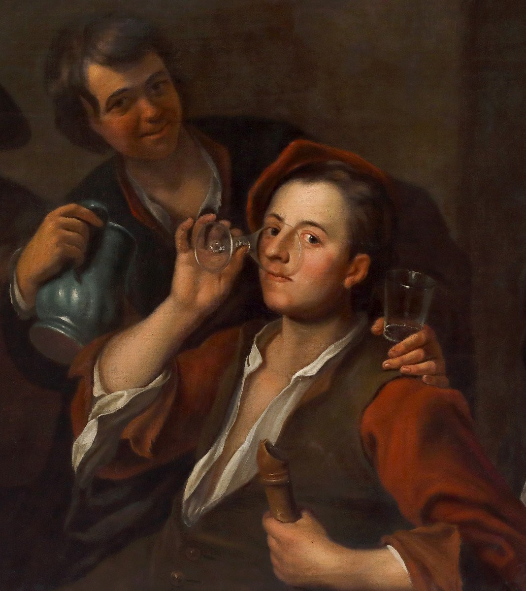 Scena di taverna, I bevitori, olio su tela, scuola caravaggesca, Roma o Napoli, Italia, XVII se-photo-2