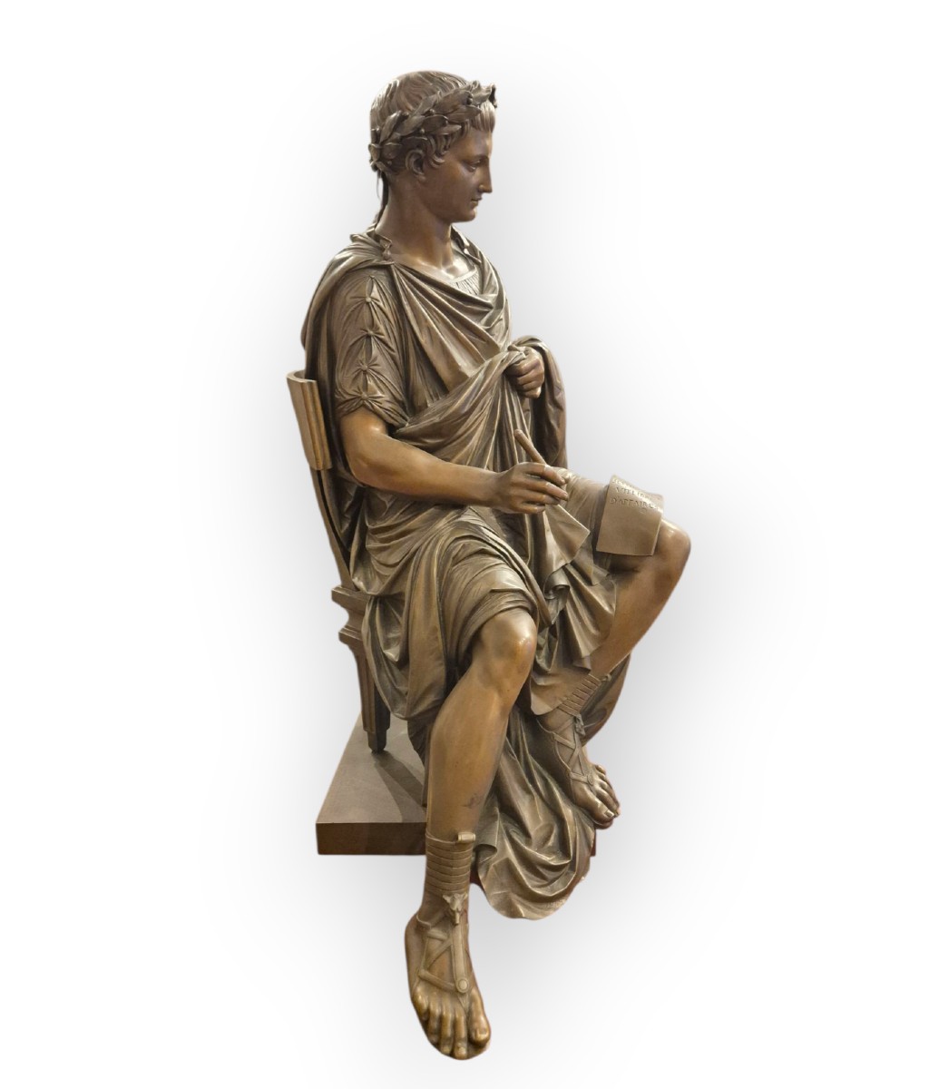 Orazio protettore delle Arti, Scultura in bronzo, Francia XIX Secolo-photo-1