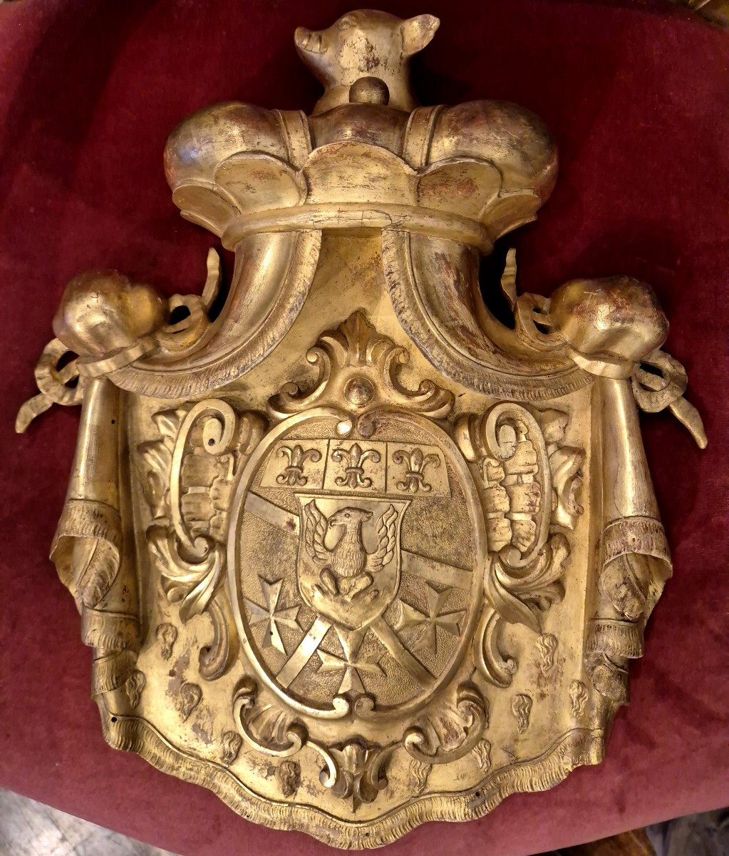 Stemma in legno dorato Regno di Napoli Matera Famiglia Malvinni Malvezzi