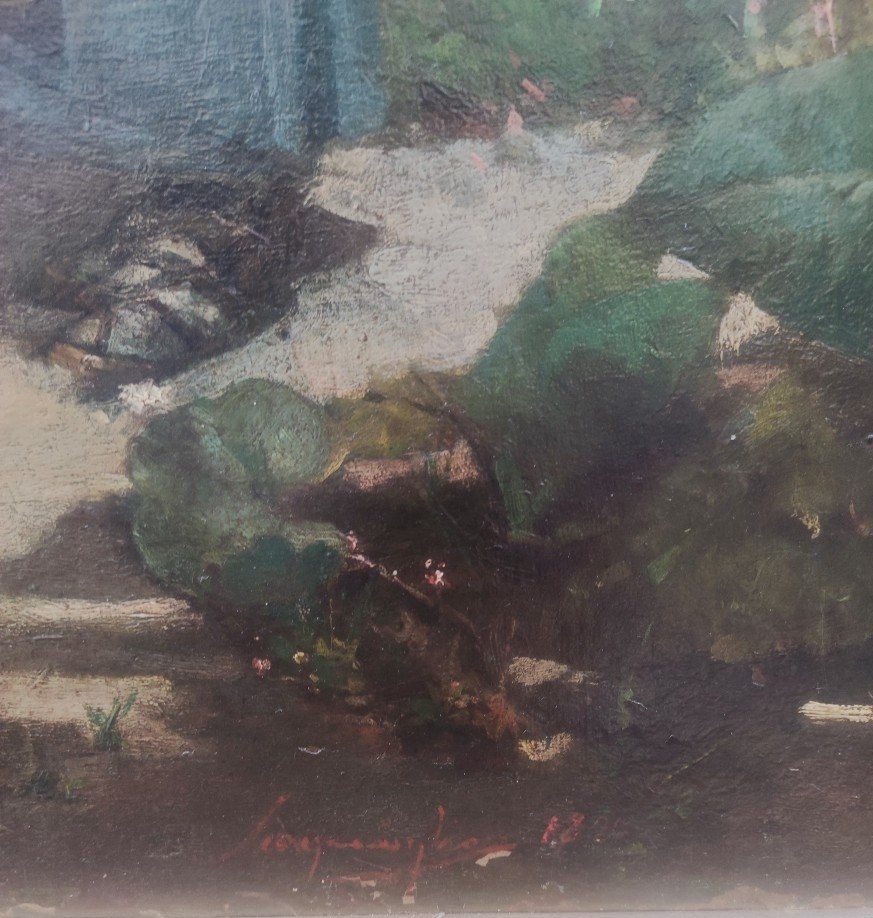 Passeggiata di Primavera , dipinto , f.to Scardamaglia , Napoli Italia fine XIX Secolo Liberty-photo-3