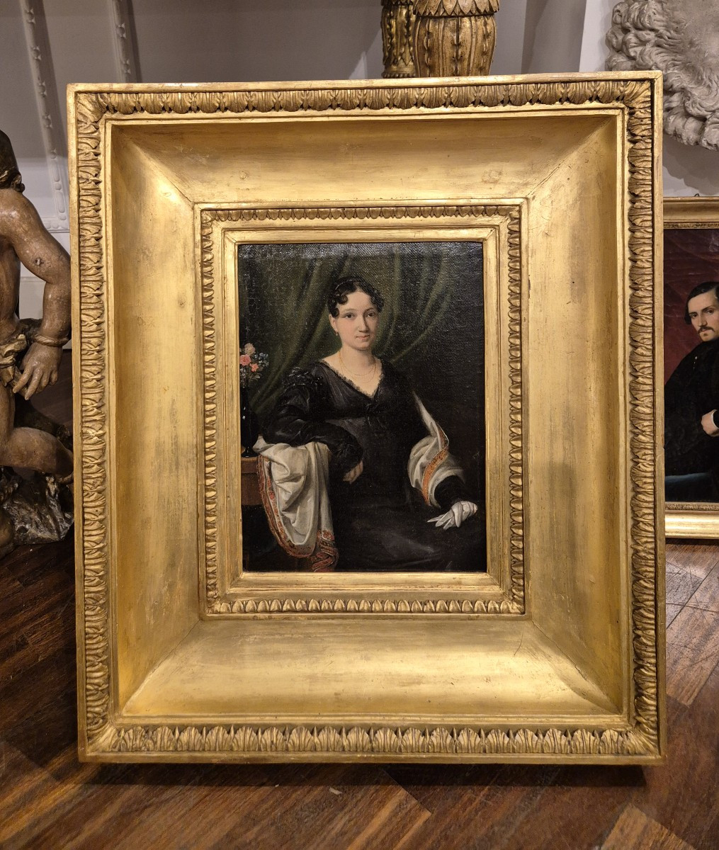 ritratto di donna con scialle di cachemire, Dipinto di R. Campanile, Italia XIX Secolo -photo-4