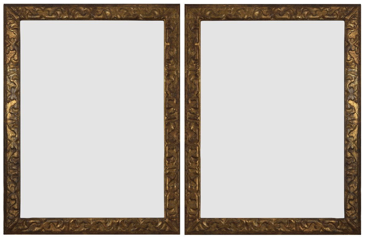 Coppia di cornici con specchio, legno dorato, Italia XVIII secolo