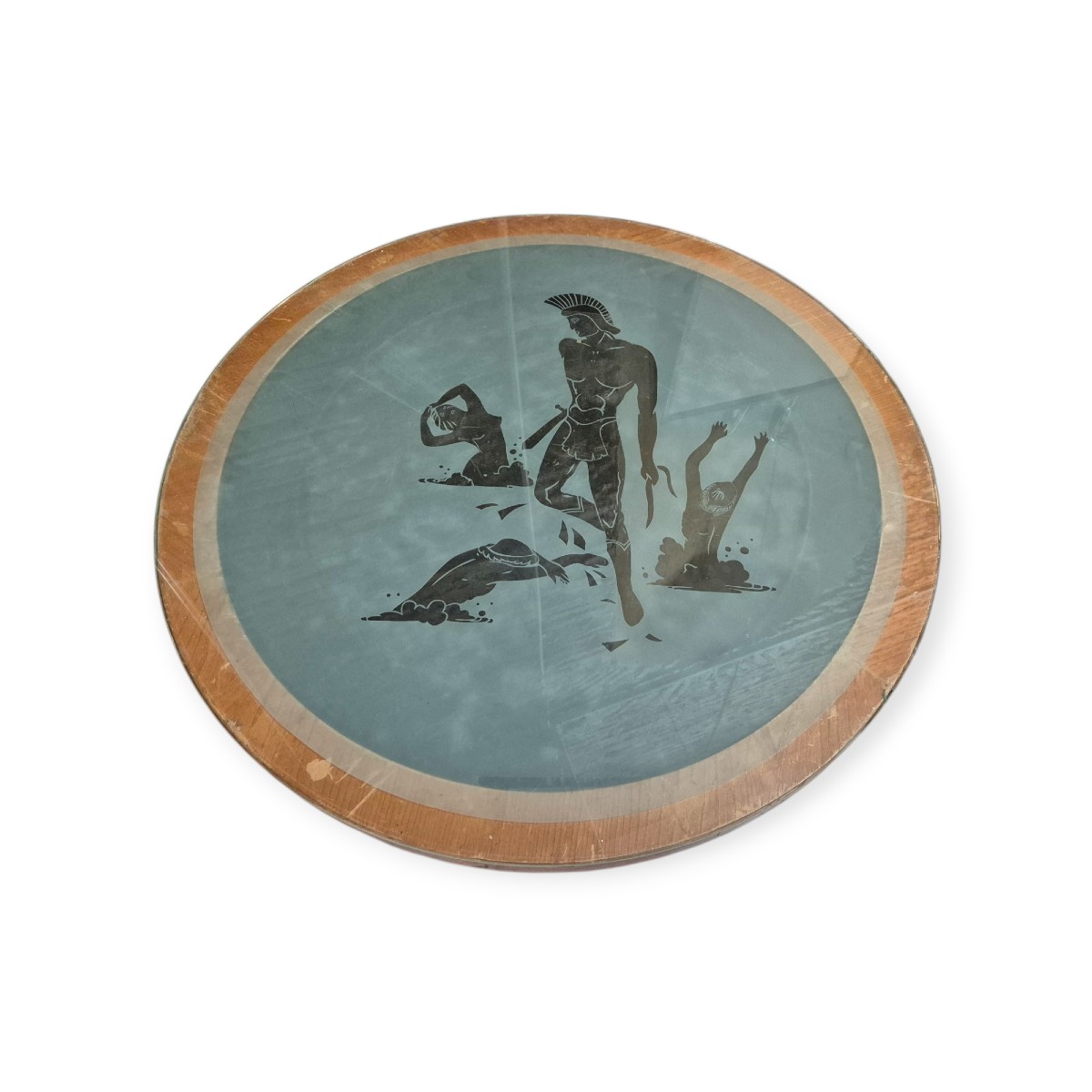 tavolo basso con Ulisse e le Sirene, legno e cristallo, Francia 1930-photo-2