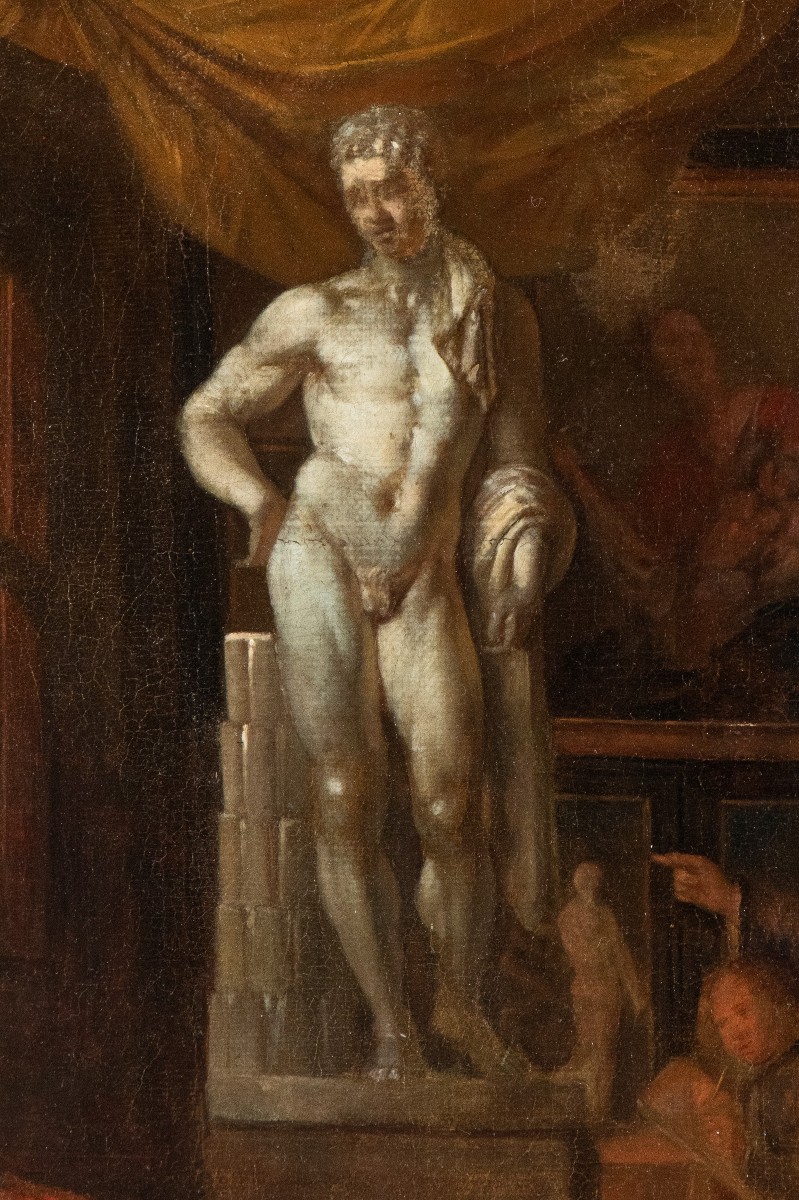 La bottega dell'antiquario a Roma , Dipinto, Scuola Fiamminga a Roma XVIII Secolo Grandtour-photo-4