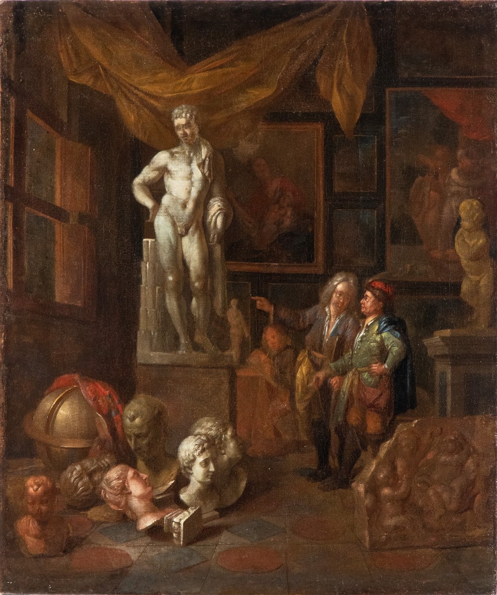 La bottega dell'antiquario a Roma , Dipinto, Scuola Fiamminga a Roma XVIII Secolo Grandtour