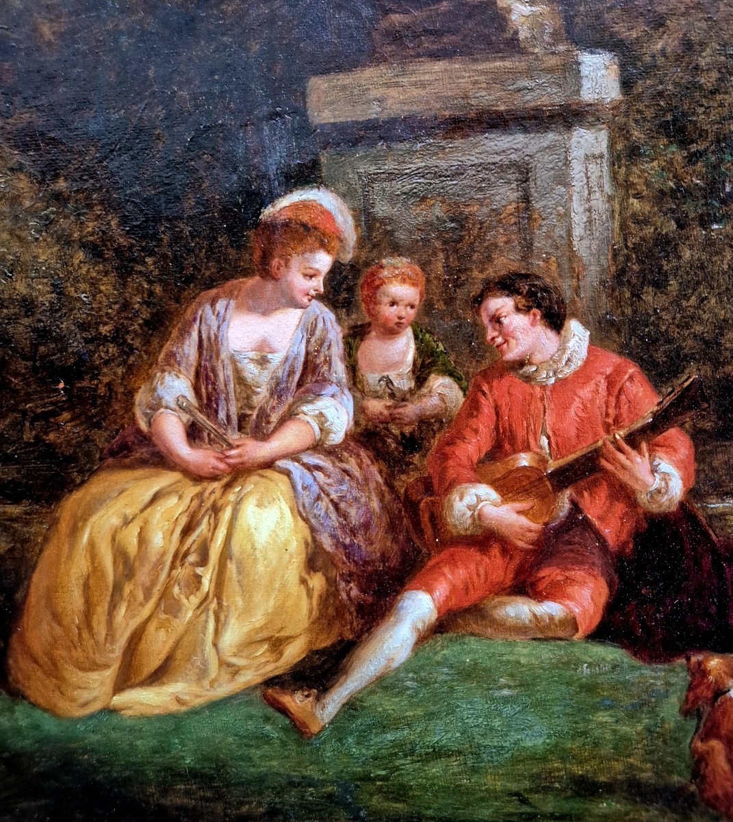 Intrattenimento nel Parco, Dipinto olio su tela Francia XIX Secolo -photo-2