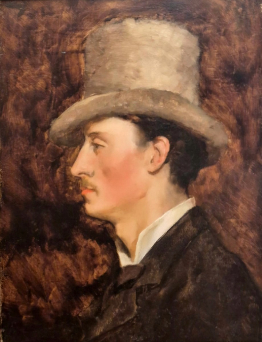 Ritratto d uomo con cilindro, dipinto di F. Mirailles , Spagna XIX Secolo-photo-3