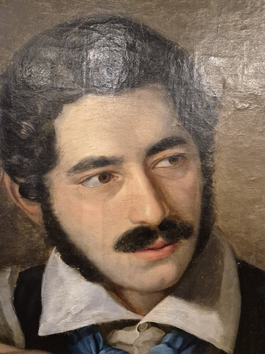 Scuola italiana o francese Ritratto di giovane uomo con pipa XIX secolo-photo-2