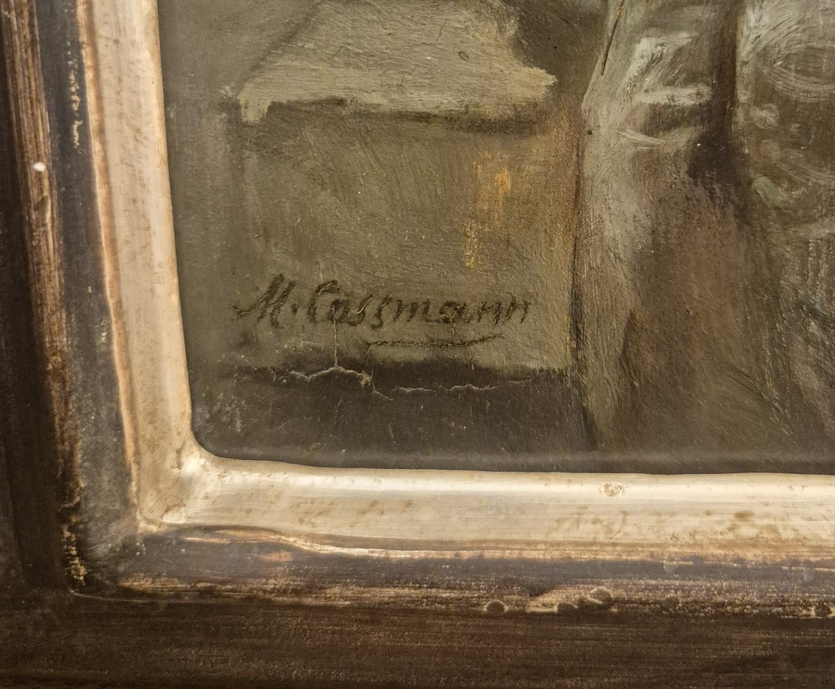 Ritratto di uomo in armatura, dipinto di H.M. Cossmann, Francia Germania XIX Secolo-photo-2