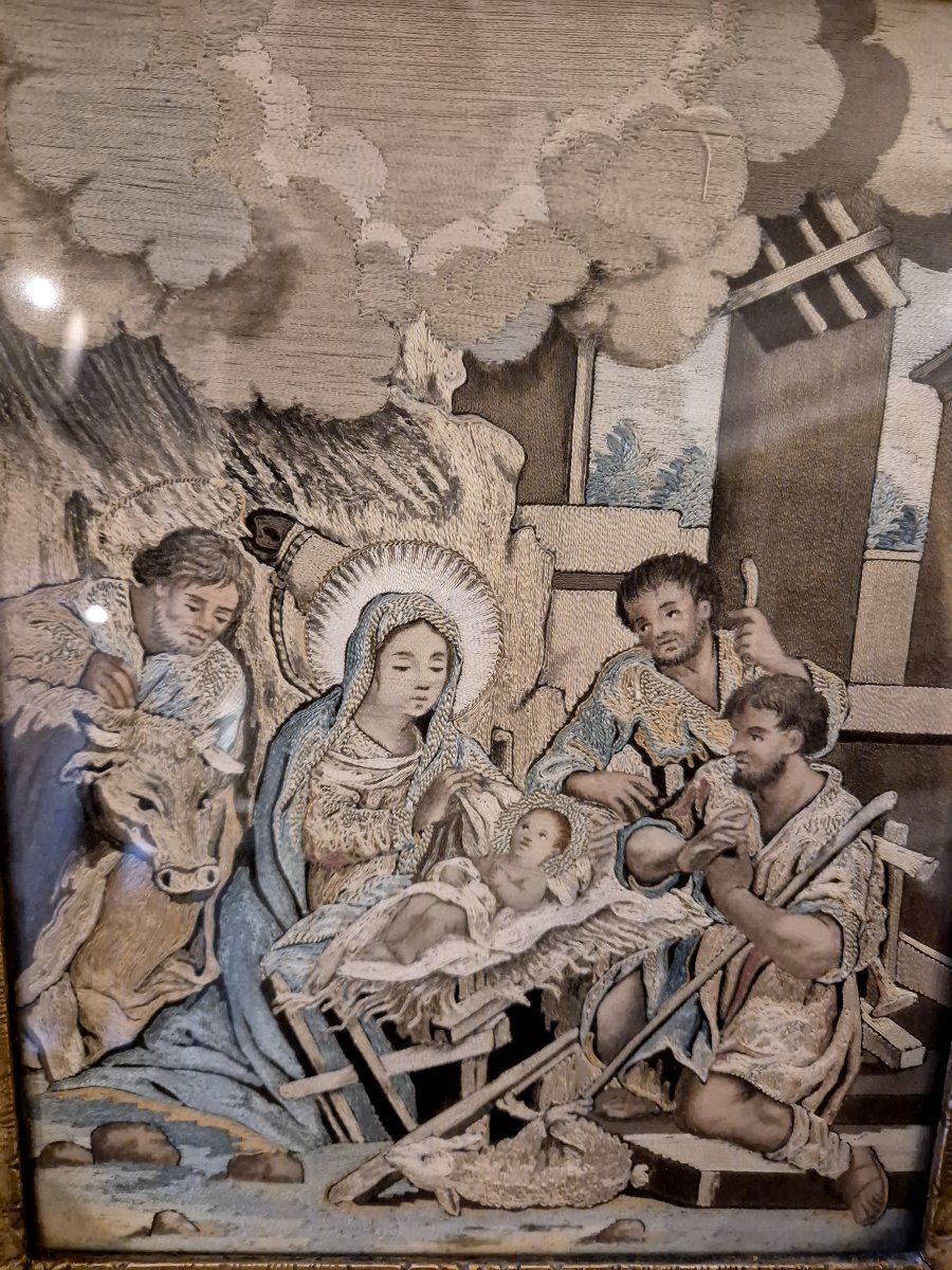 Ricamo religioso Natività Italia meridionale XVIII secolo Ambito di Marianna Elmo-photo-2