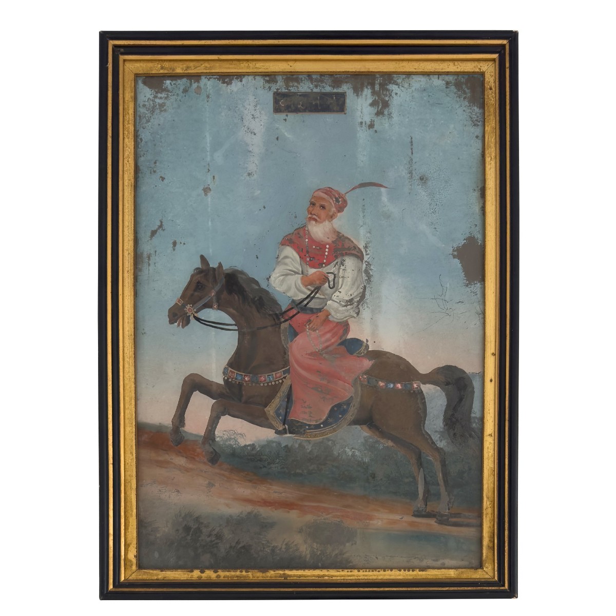 cavalieri a cavallo, dipinto sottovetro Persia XIX Secolo -photo-2